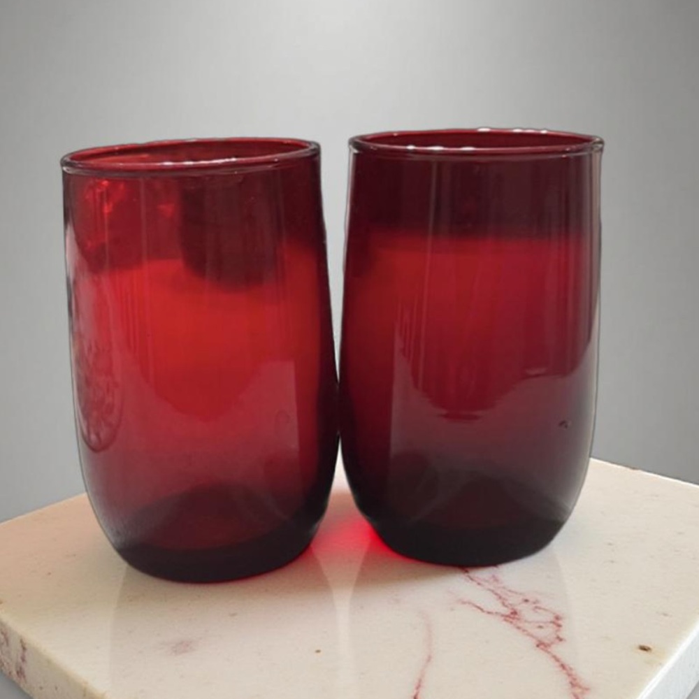 Anchor Hocking Ruby Red Glass Tumblers  Rims Cordials Vintage Price is for 2